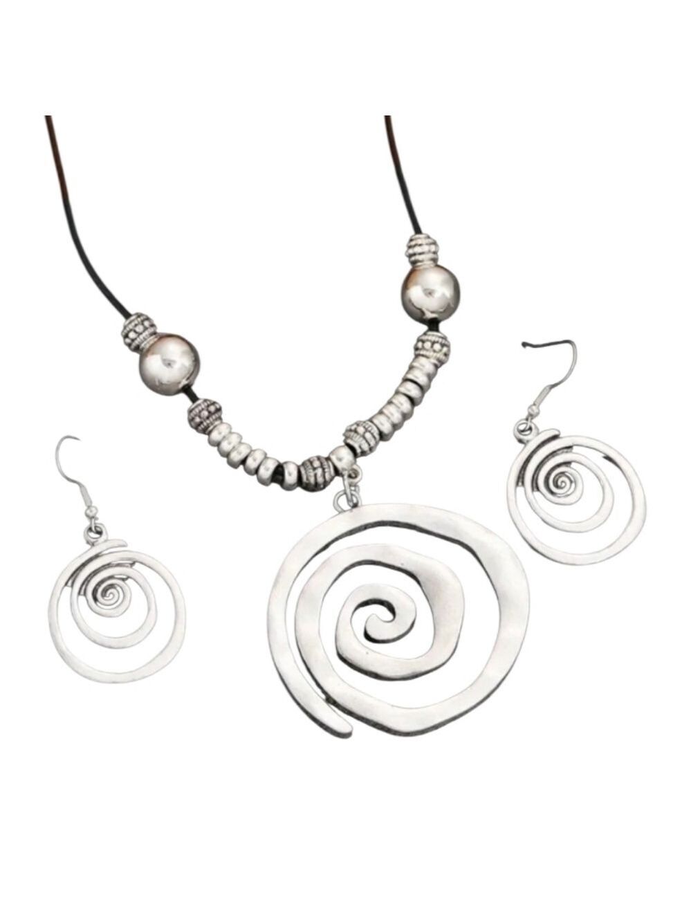 Silvertone Spiral Necklace and Earrings Set